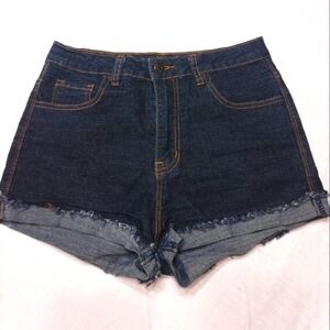 Chiqle Cuffed Dark Denim Jeans Shorts Stretch